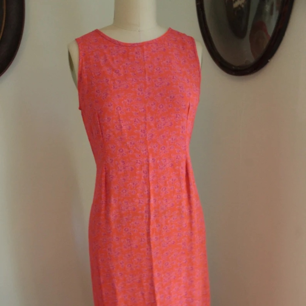 1990's NWT April Cornell Coral Floral Maxi Dress with Tied Waist